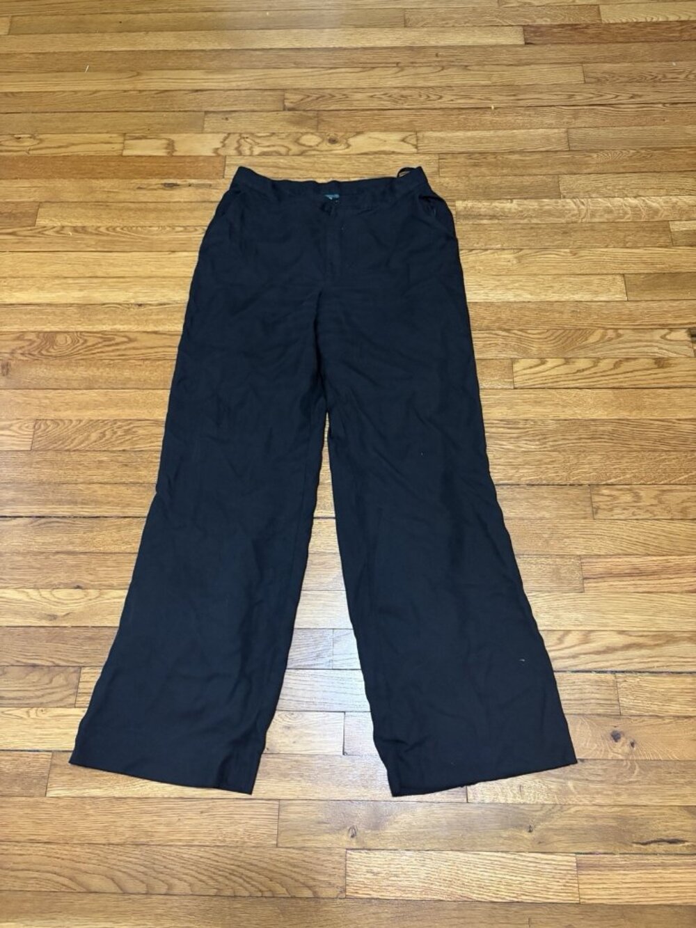 Lauren Ralph Lauren Womens 100% Silk Pants Sz 10 Black Wide Leg Career Trousers